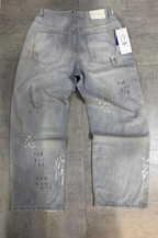 Distressed Baggy Denim Jeans - Light Grey Washed Back View