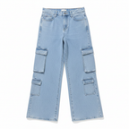 Light Blue Cargo Jeans - Flat Lay White Background