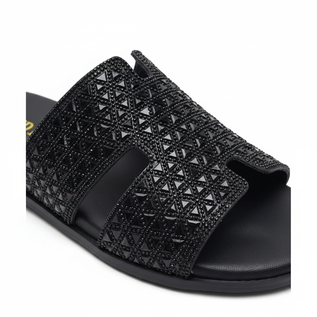 Black Crystal Sandal - Crystal Detail Close Up