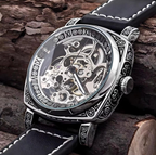 Skeleton Watch - Silver on Wood Background