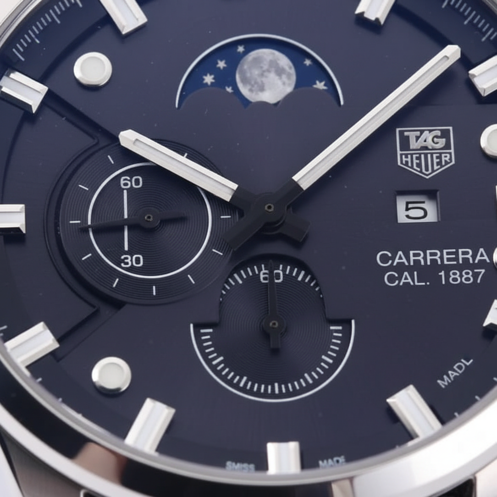 Carrera Black Dial Moonphase Detail