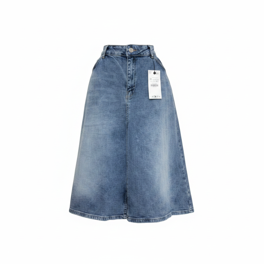 Blue Denim Skirt - Front View Waistband Detail