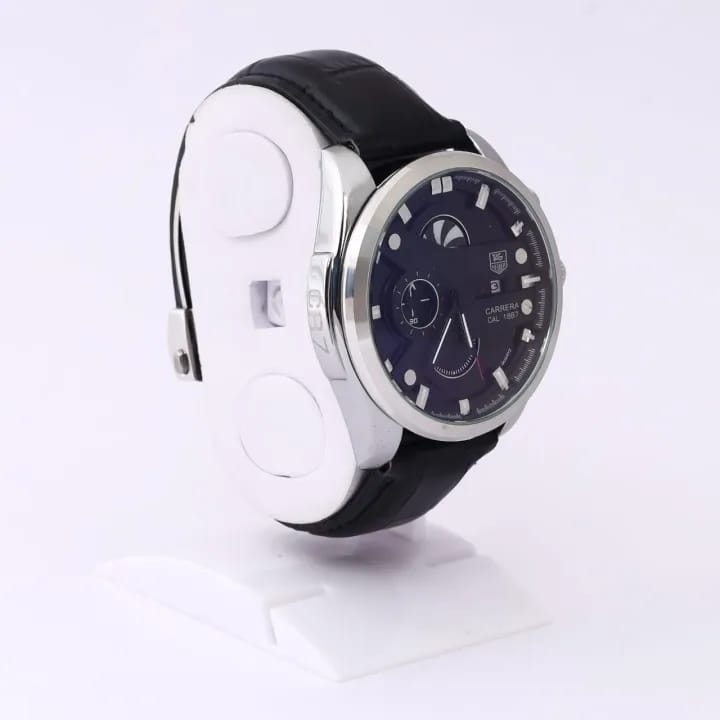 Carrera Moonphase Watch - Black Dial Black Strap