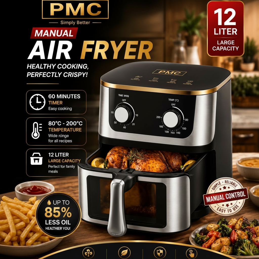 PMC Air Fryer 12L - Infographic ya Vipengele