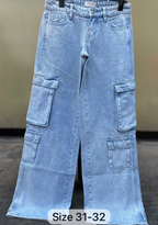 Light Blue Cargo Jeans - Front View Size 31-32