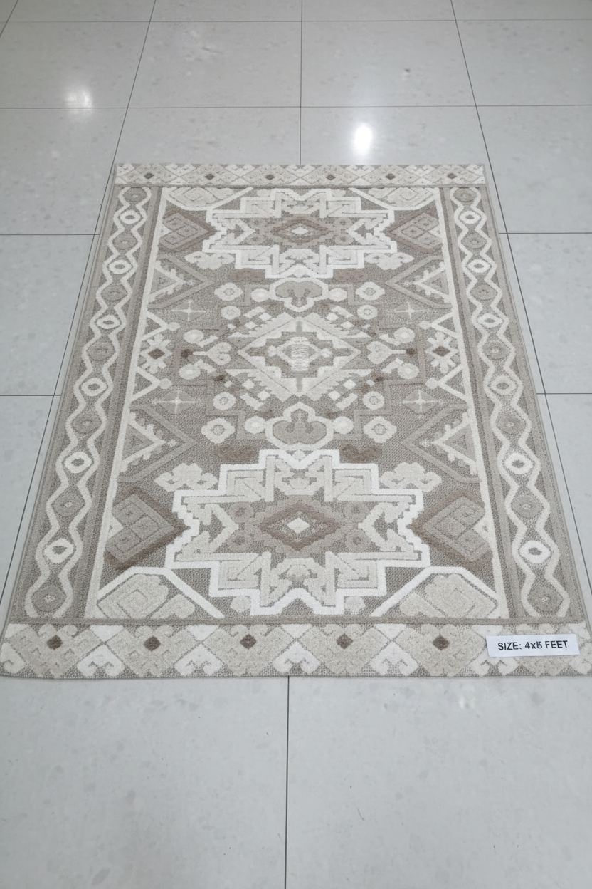 Luxury Moroccan Beige Rug 4x5ft flat lay