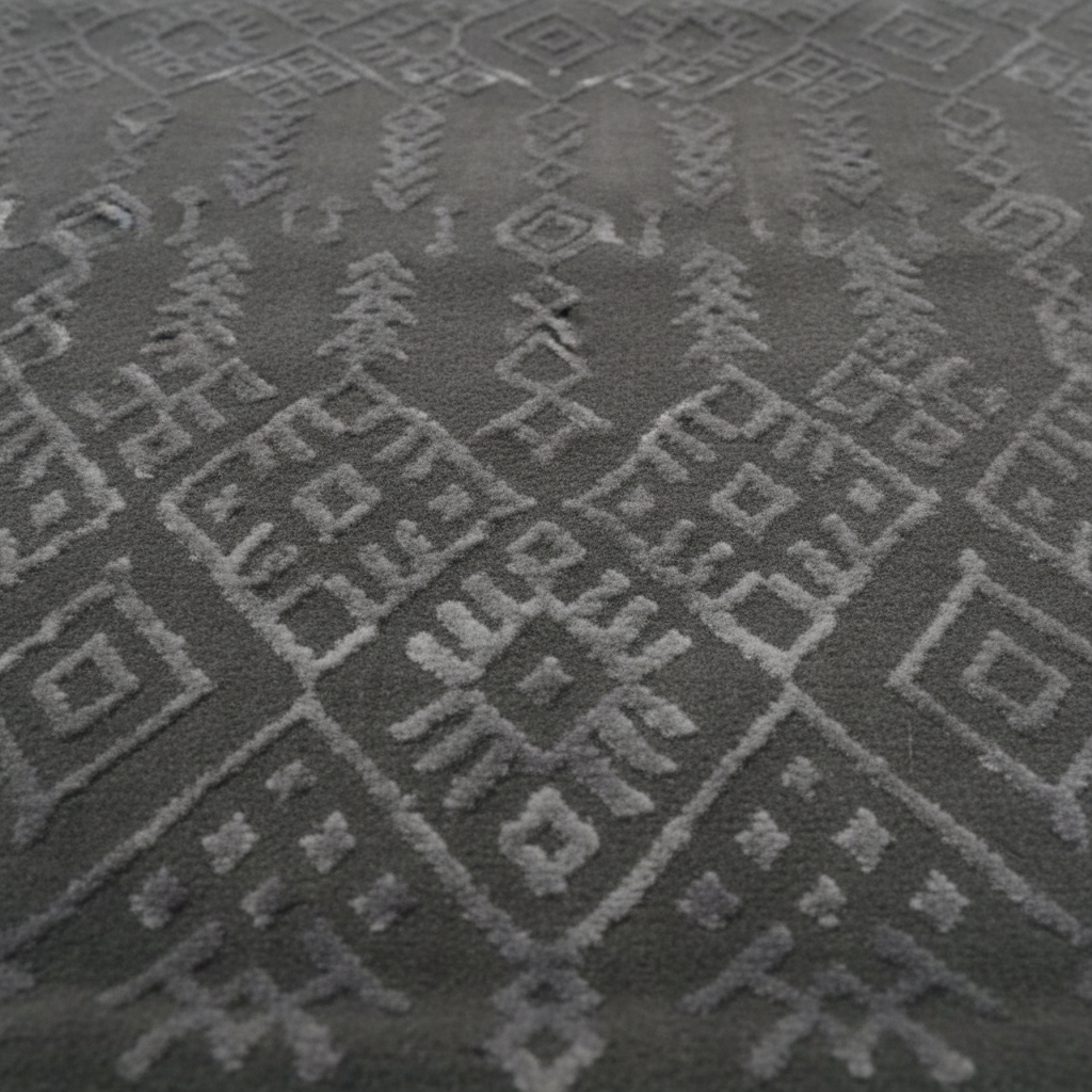 Luxury Moroccan Grey Rug close-up geometric pattern detail