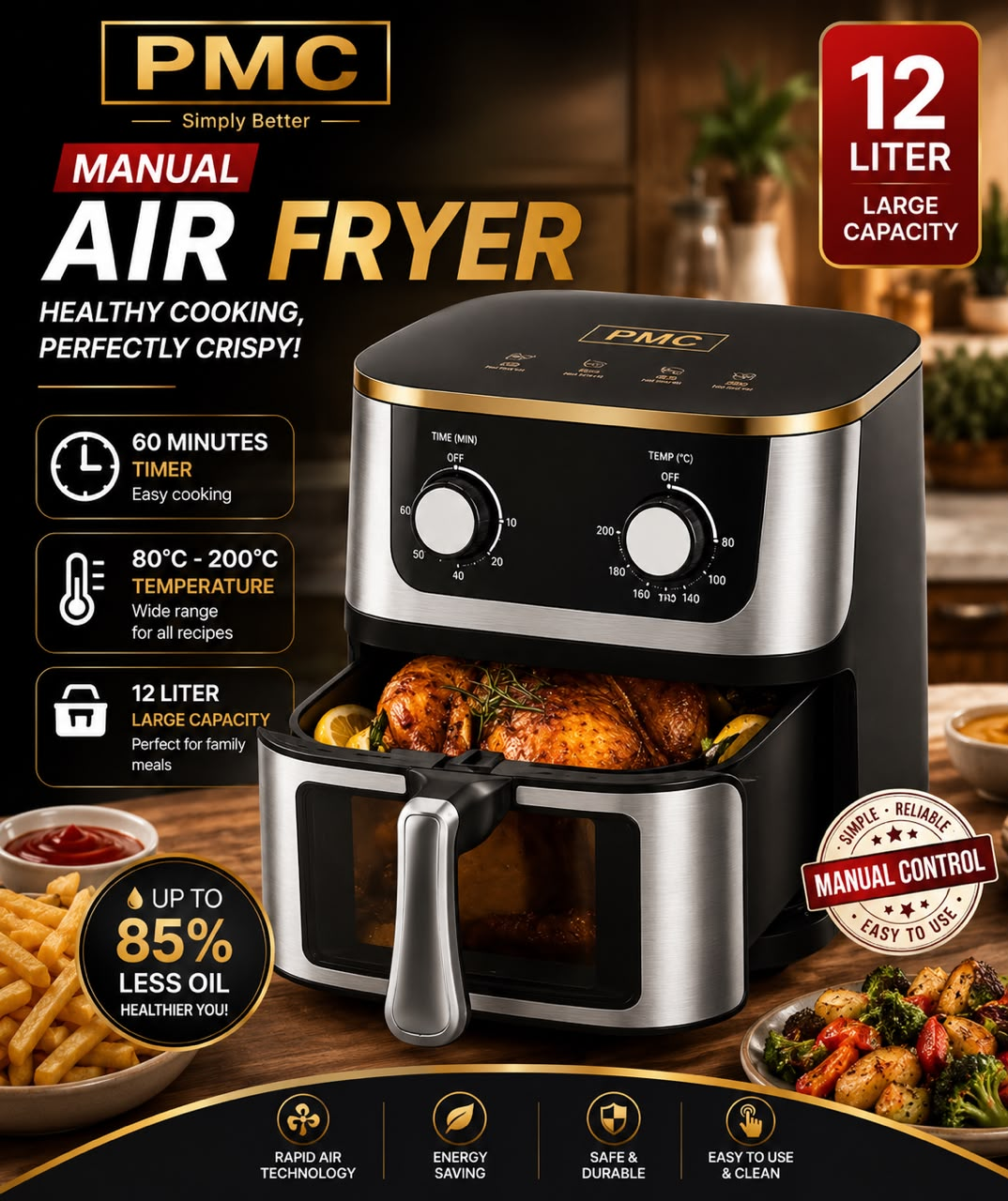 PMC Manual Air Fryer 12L - Picha ya Asili