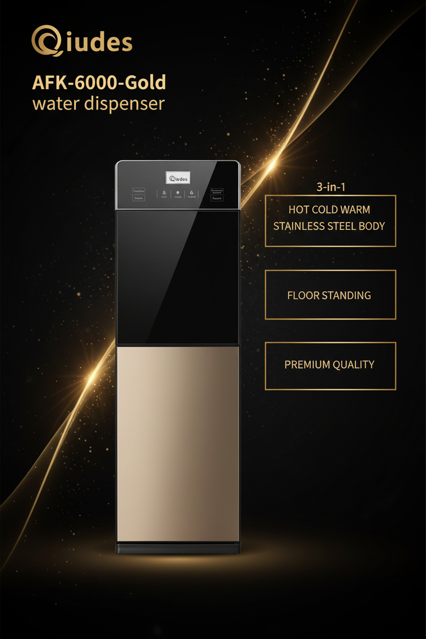 Qiudes Water Dispenser - Infographic ya Vipengele