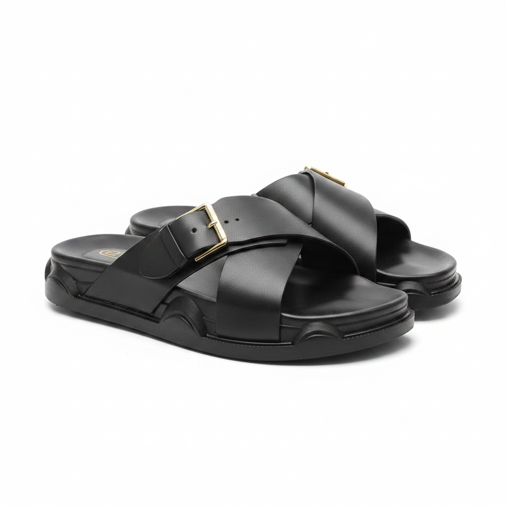 Cross Strap Sandal Black - Studio Shot 1