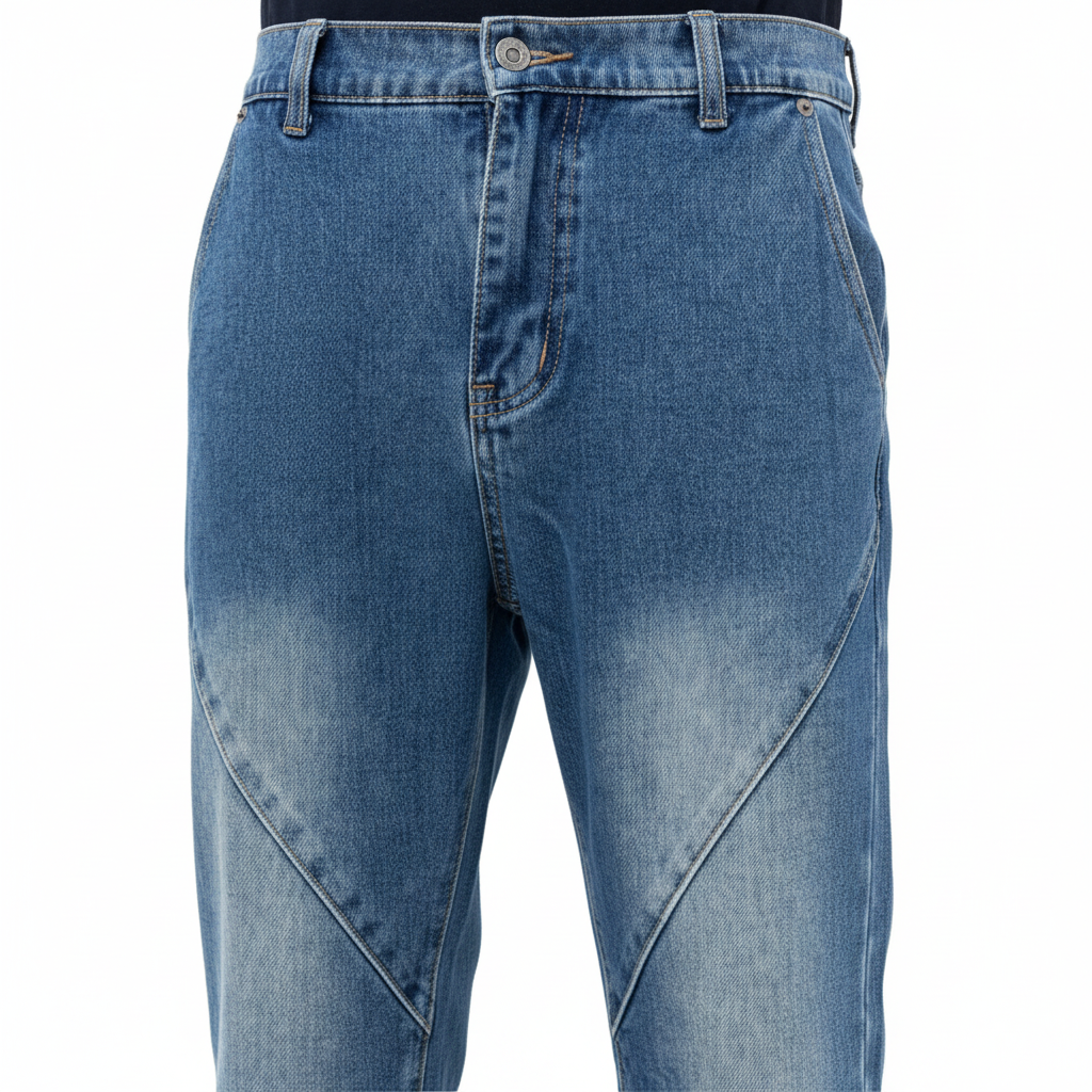Diagonal Seam Jeans - V-Shape Seam Detail Close Up