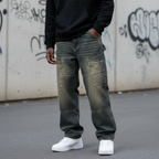 Model wearing 11KM Brand Cargo Jeans