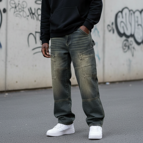Model wearing 11KM Brand Cargo Jeans