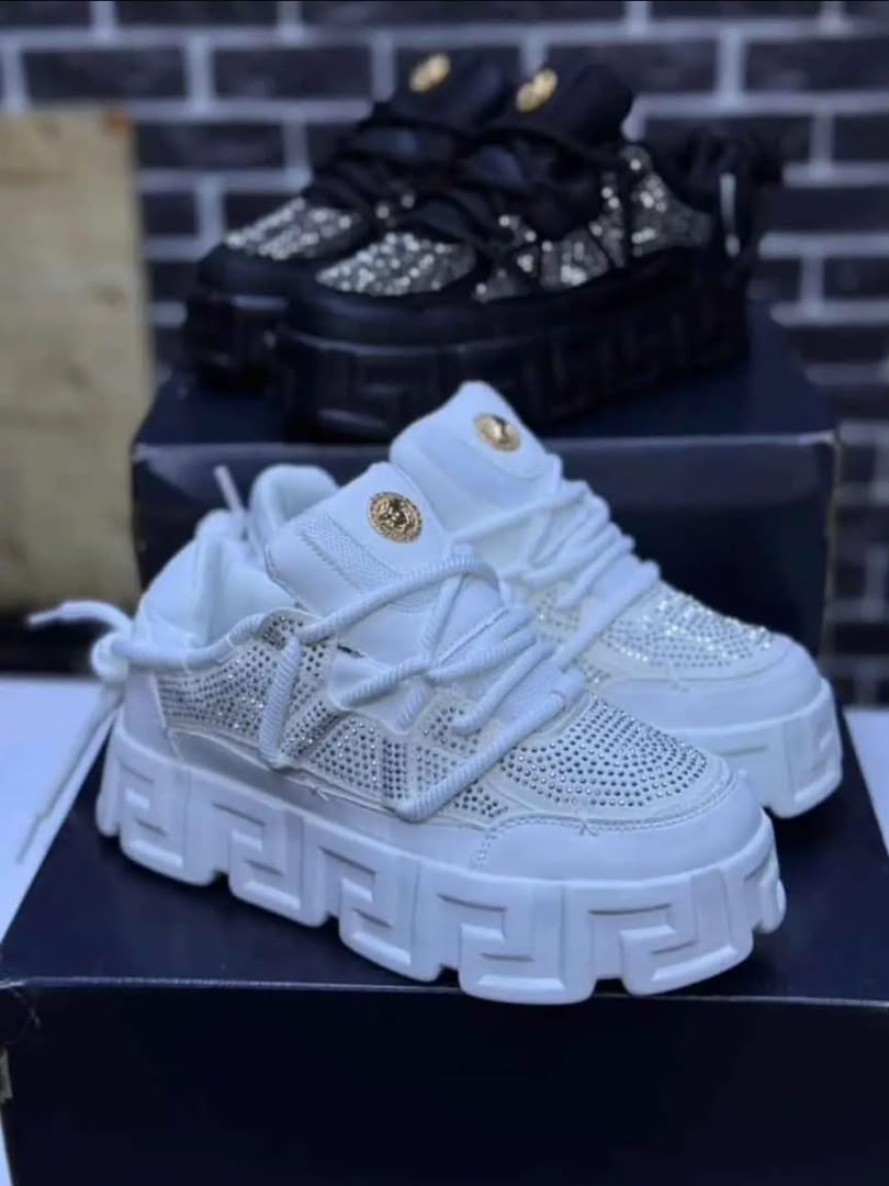 Luxury Crystal Rhinestone Platform Sneaker - Picha ya Asili