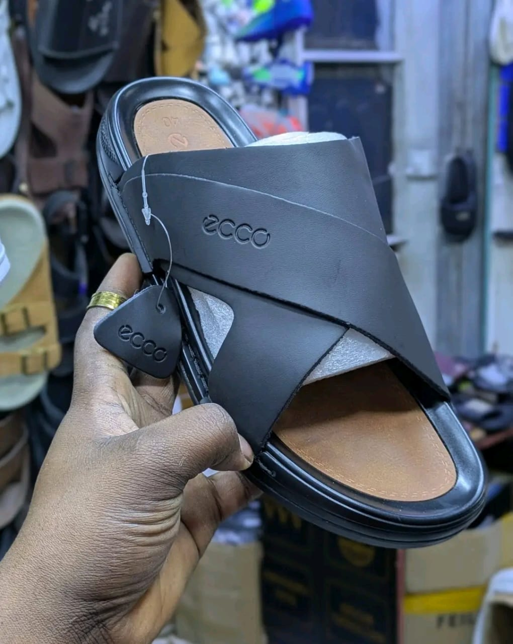 ECCO Men's Leather Cross-Strap Sandals - Original