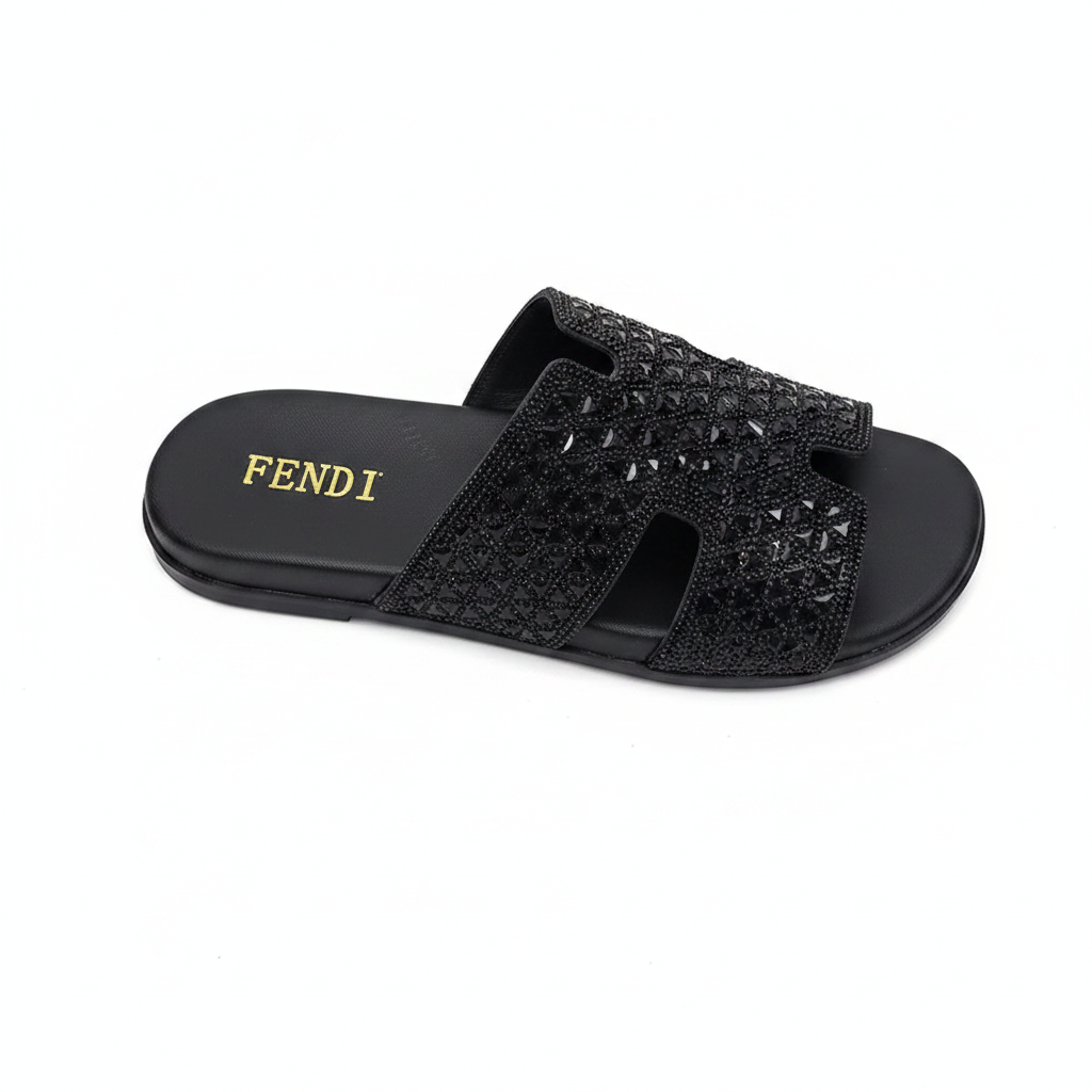 Black Crystal Sandal - Flat Lay na Sole