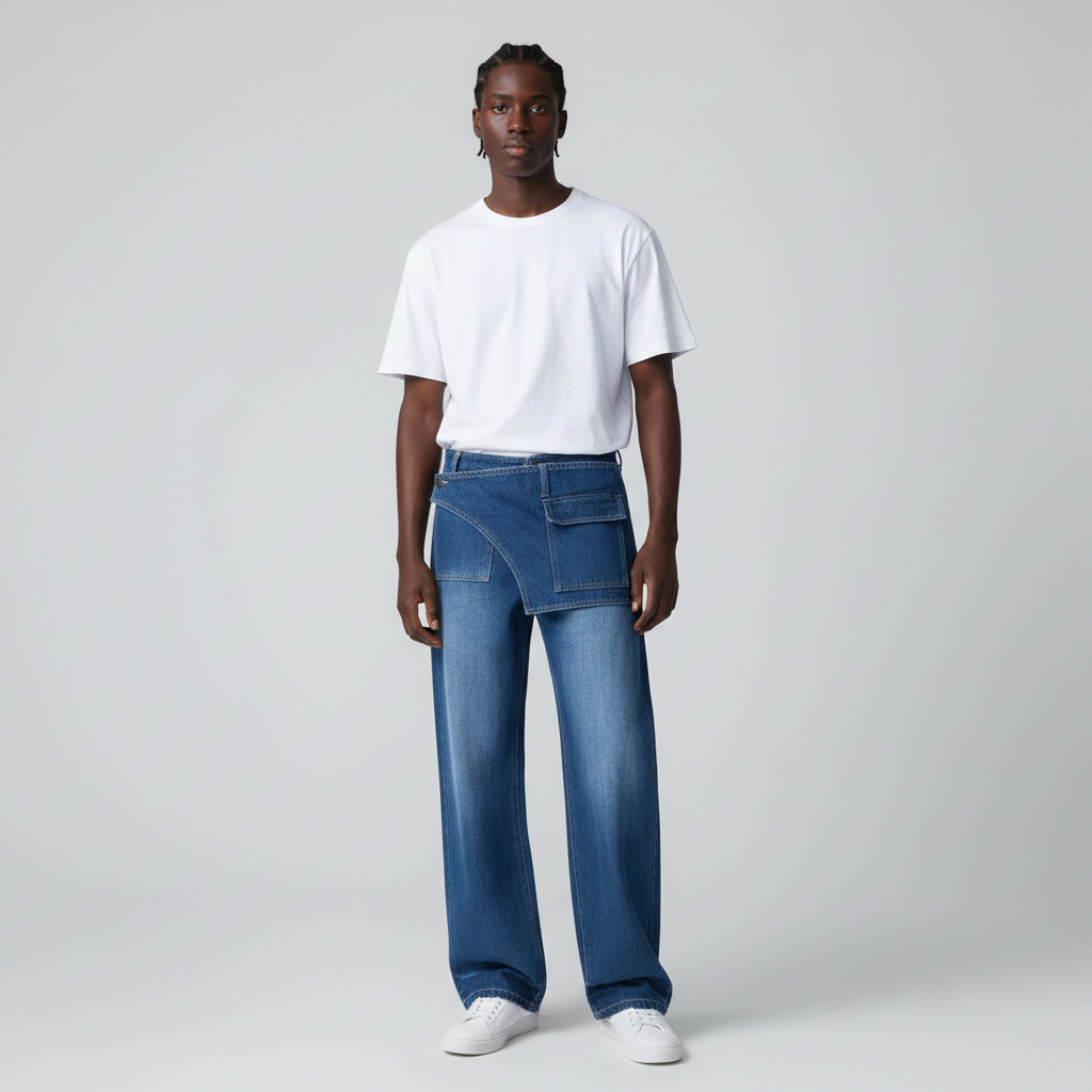 Wrap Waist Jeans - Model Amevaa White T-Shirt