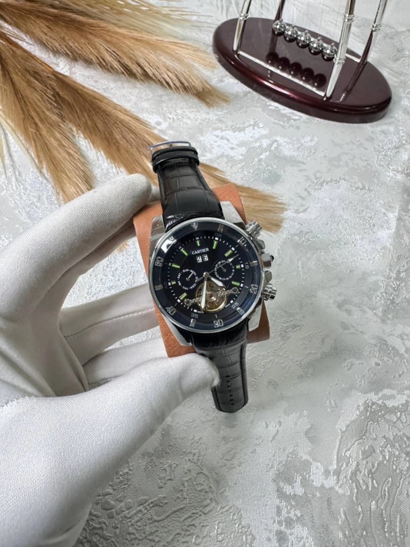 Luxury Chronograph Watch - Black Dial Front View