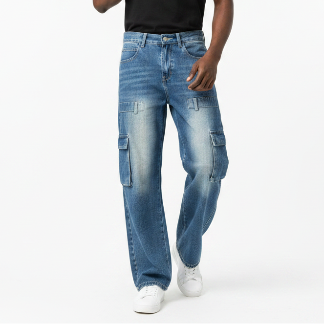 Cargo Jeans - Model Amevaa Black T-Shirt