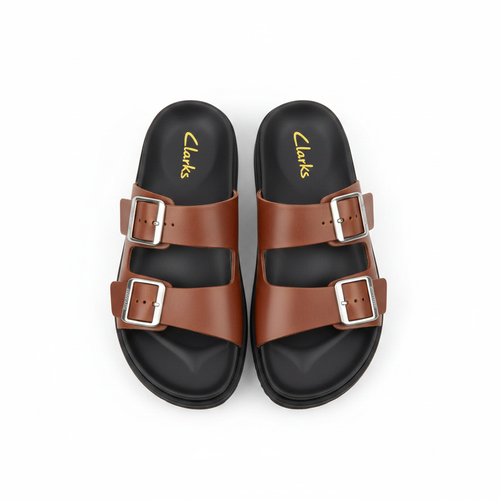 Clarks Brown Slides White BG