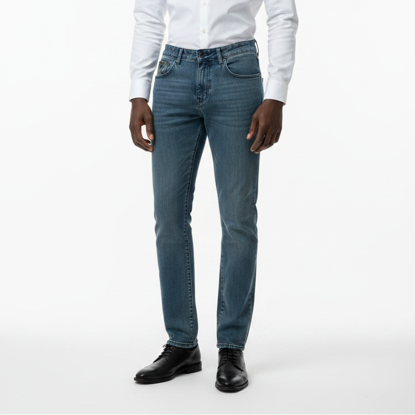 Model Wearing Riccardo Maretti Slim Straight Jeans