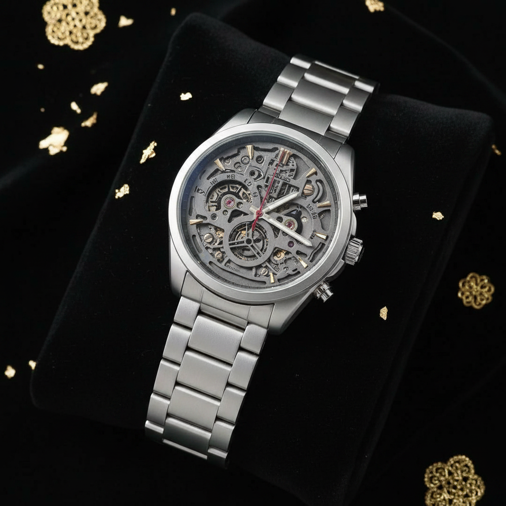 Skeleton Watch Flat Lay