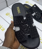 Luxury Black Crystal Rhinestone Slide Sandal - Picha ya Asili
