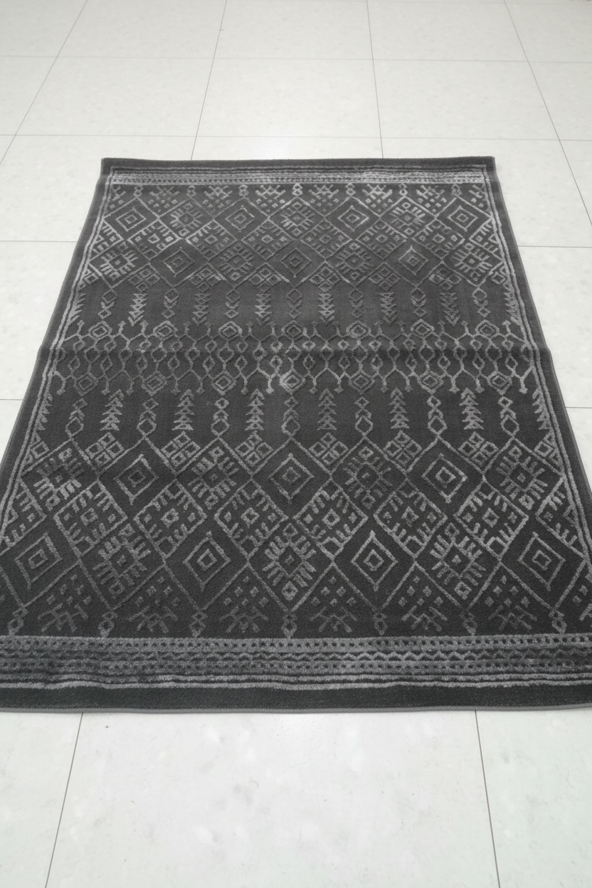 Luxury Moroccan Grey Rug 6x10ft flat lay